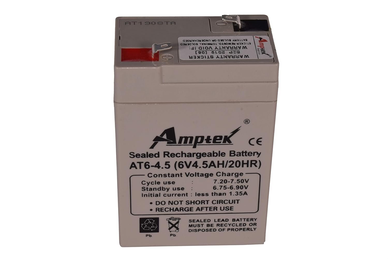 Amptek AT6-4.5 6V 4.5AH SMF/VRLA Battery | Sealed Lead Acid Battery | Strong ABS | Wide Temperature Range | Battery for Electronic Weighing Scales | Medical Electronic Test Equipments