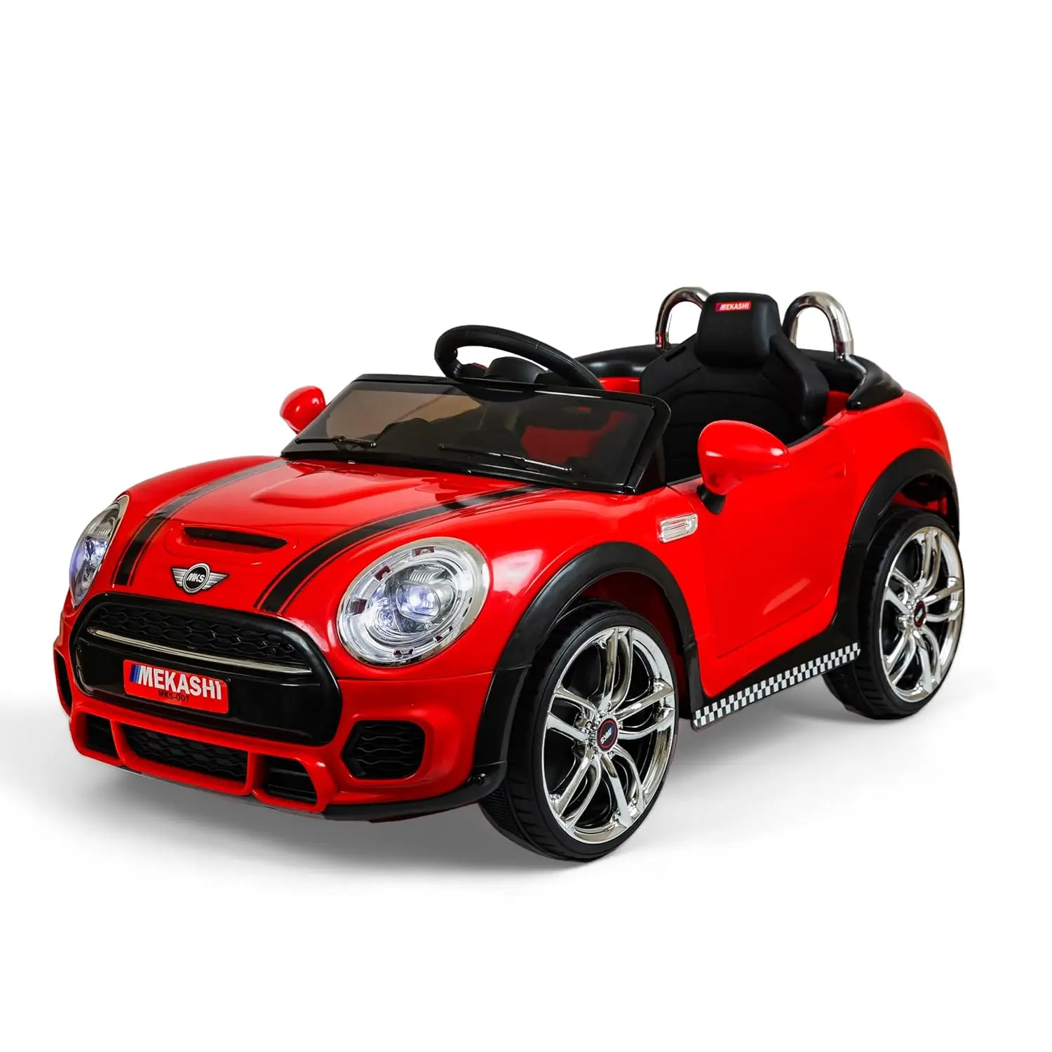 MEKASHI Electric Ride on Car for Kids, Parental Remote, 12V Rechargeable Battery, 3 Speed, LED Lights, Music, Bluetooth, 1 to 7 Years, MKS001-Red "