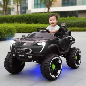 RIDERTOYS 4X4 BIG JEEP Black Porsche Electric Ride-On Car for Kids – 12V Battery Operated Jeep